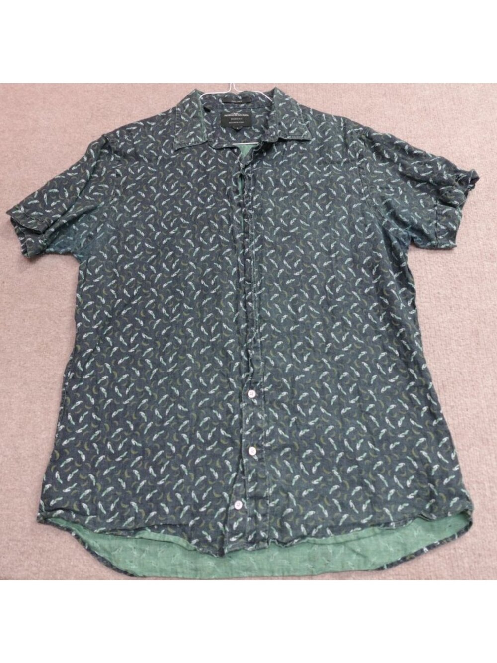 Rodd & Gunn Shirt Large Green All Over Print 100% Linen Sports Fit